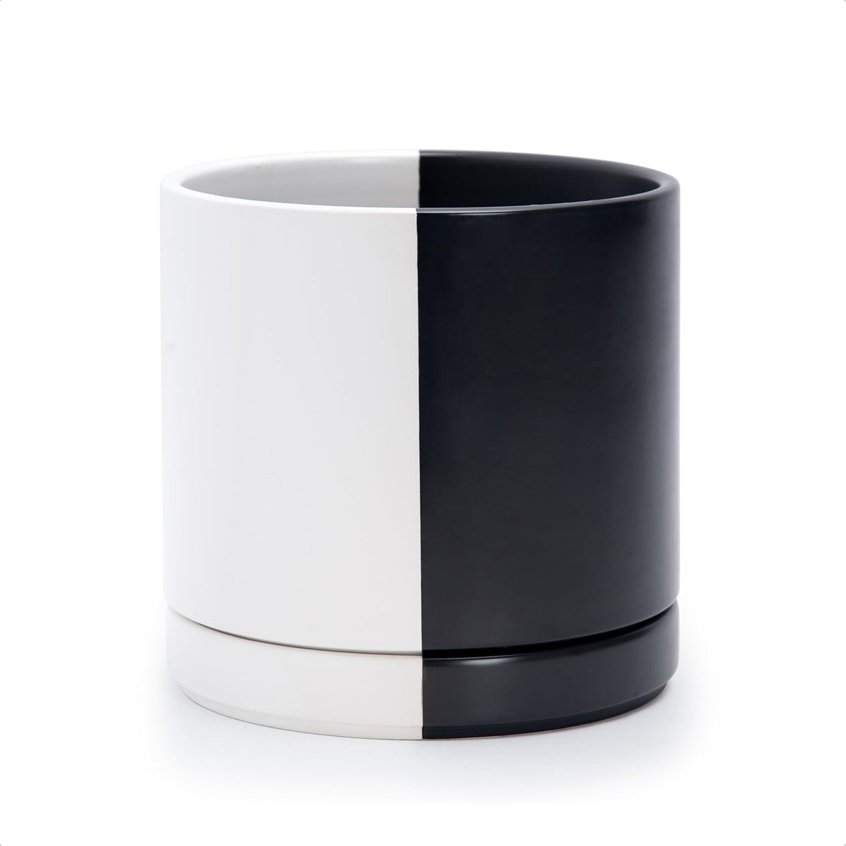 D'vine Dev 8.2 Inch Ceramic Planter Pot with Drainage Hole and Saucer, Indoor Cylinder Round