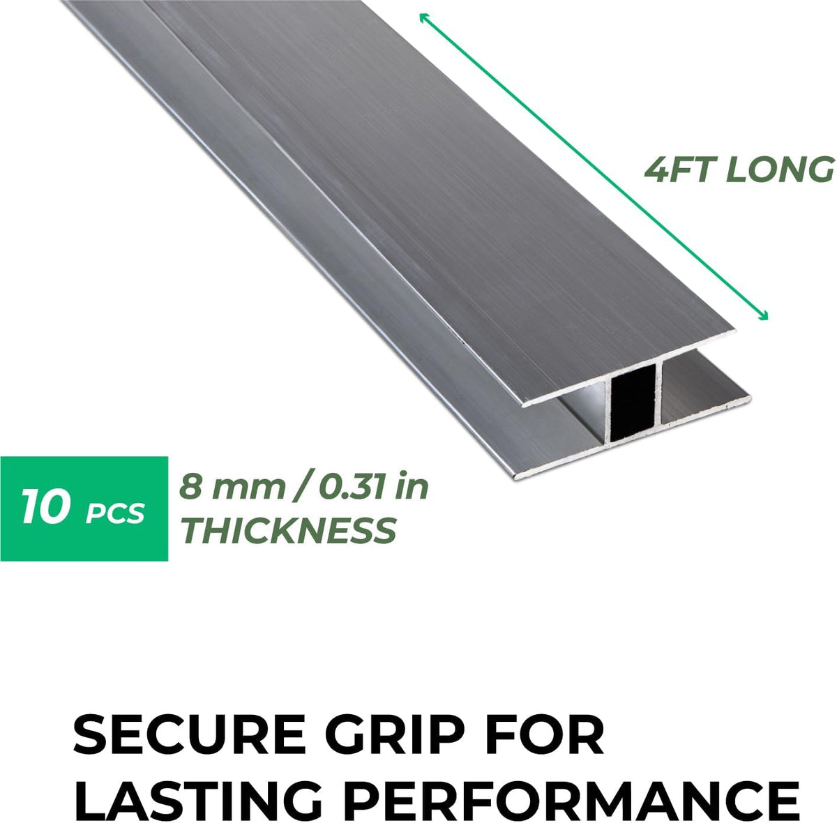 Aluminum H Connectors - Fits 4mm, 6mm, 8mm, or 10mm Twin-Wall Greenhouse Panels, Join 2 Pieces of