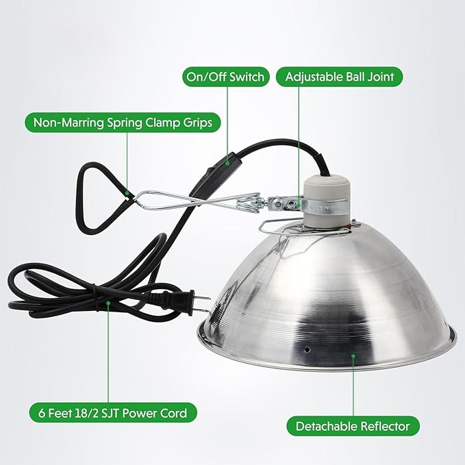 Simple Deluxe 10.5" 1-Pack Clamp Light, 250 Watt E26 Socket (Bulb Not Included), Aluminum Reflector