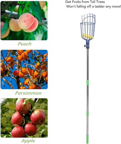 Fruits Catcher,Stainless Steel Fruit Picker Tool with Basket Pole Fruits Catcher Tree Picker Length