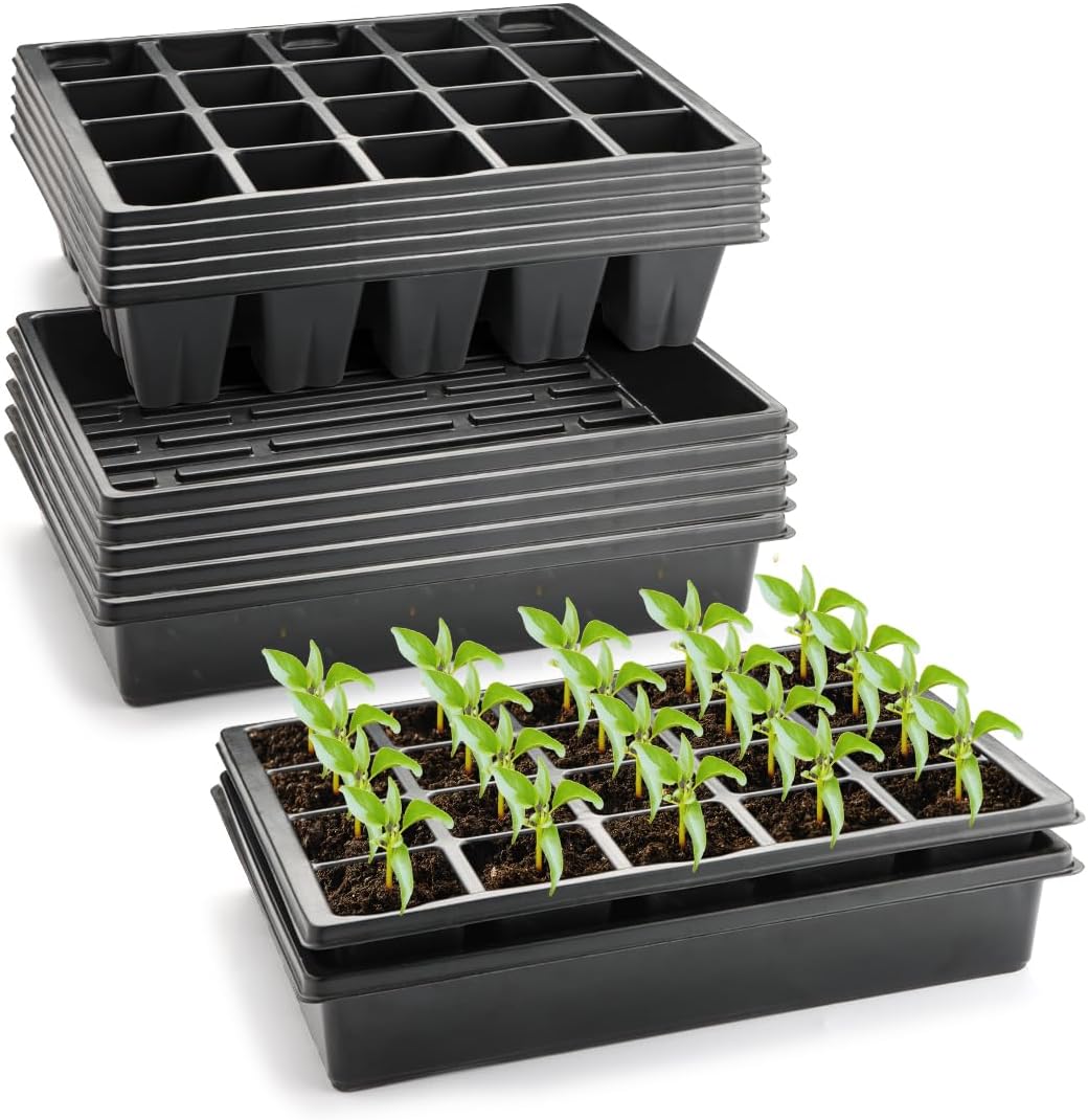 2.5 inch Square Pots 3.5 inch Deep 20 Cell Seedling Trays with Water Collection Nursery Trays