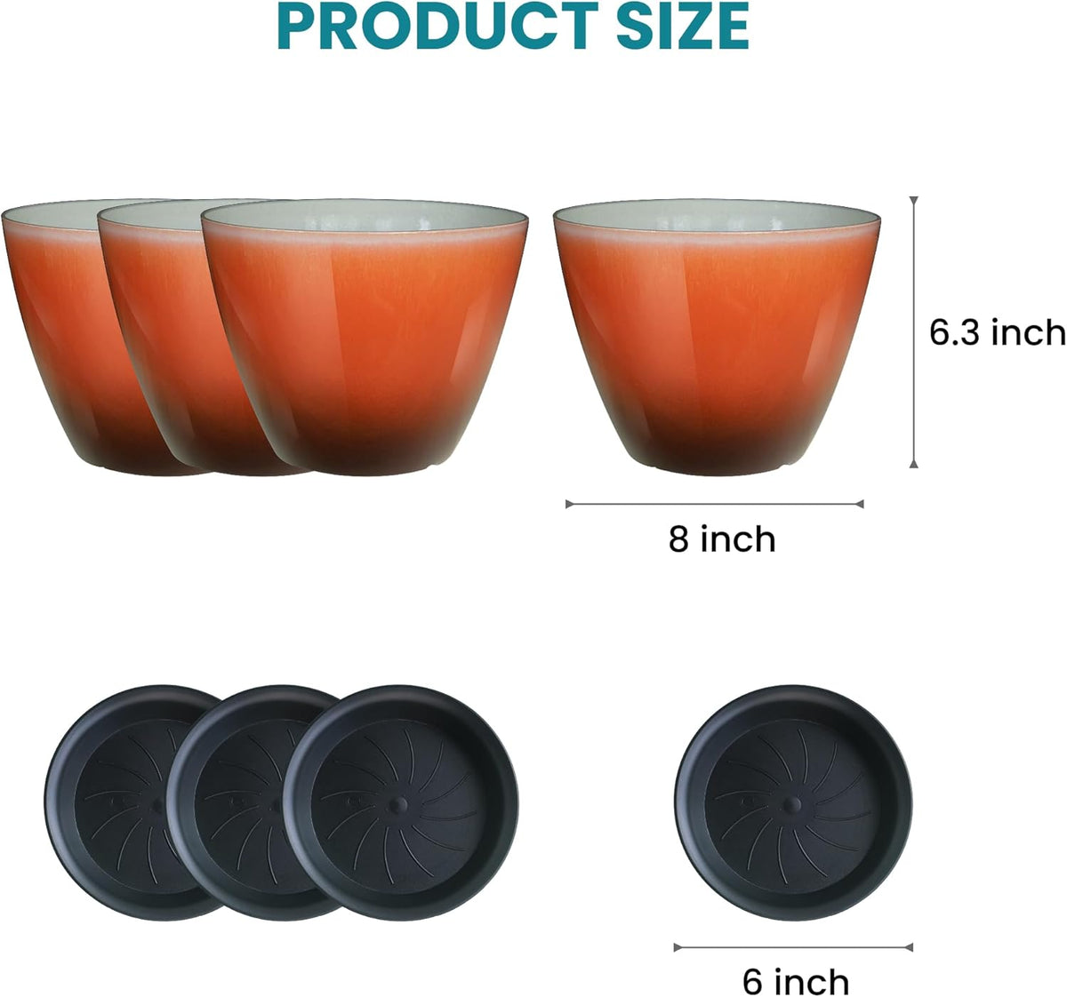 Plant Pots for Indoor Outdoor Plants, Pack of 4 Plastic Flower Pots with Drainage Holes and