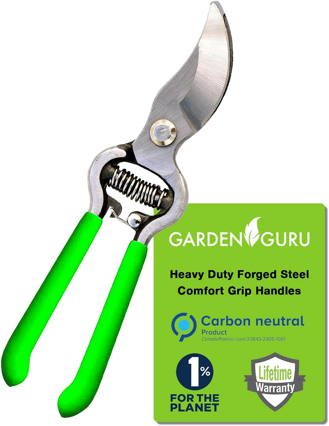 Garden Guru Classic Bypass Pruning Shears Clippers – Heavy Duty Forged Steel Pruners – Non Slip