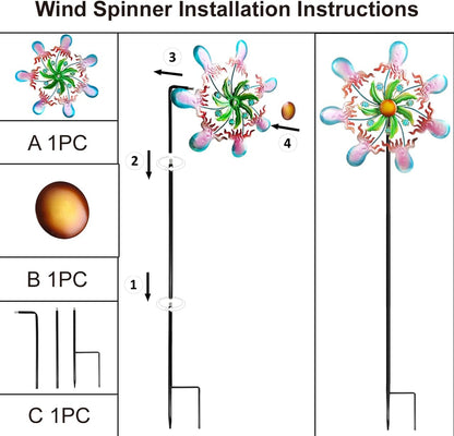 Jellyfish Wind Spinners - 39" Ocean-Themed Metal Wind Sculptures Garden Stake Art, 13.5” Windmill