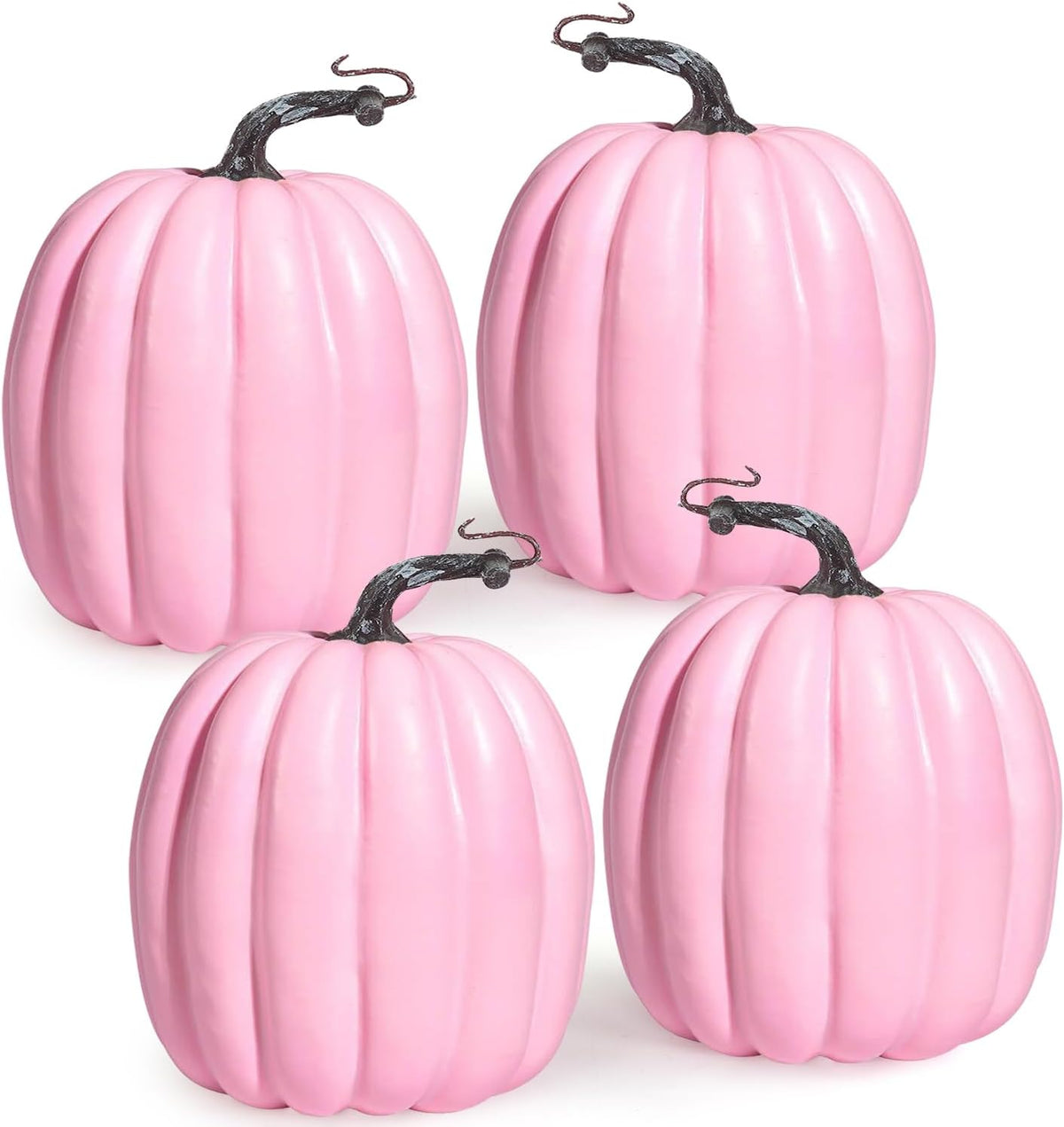 Artmag 6 Inch Large Artificial Pink Pumpkins, 4PCS Faux Foam Harvest Pumpkins for Fall Autumn