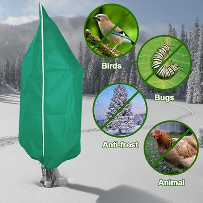 2 Pack Winter Plant Covers with Zipper & Drawstring, 31.5"×47.2" Frost Protection Bags for Outdoor