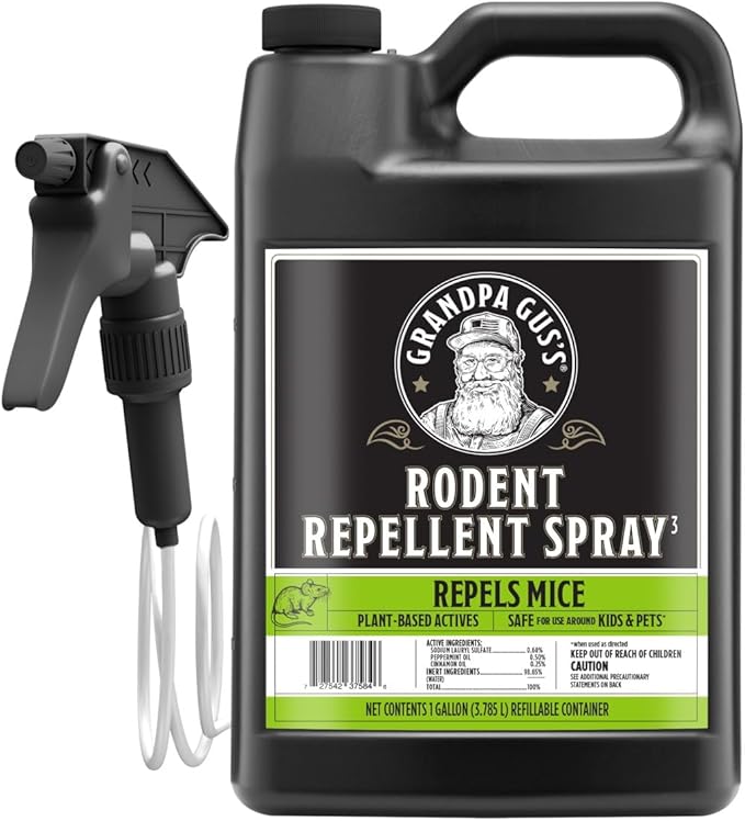 Grandpa Gus's Rodent Repellent Spray with Sprayer, Natural Peppermint & Cinnamon Oils Repel Mice