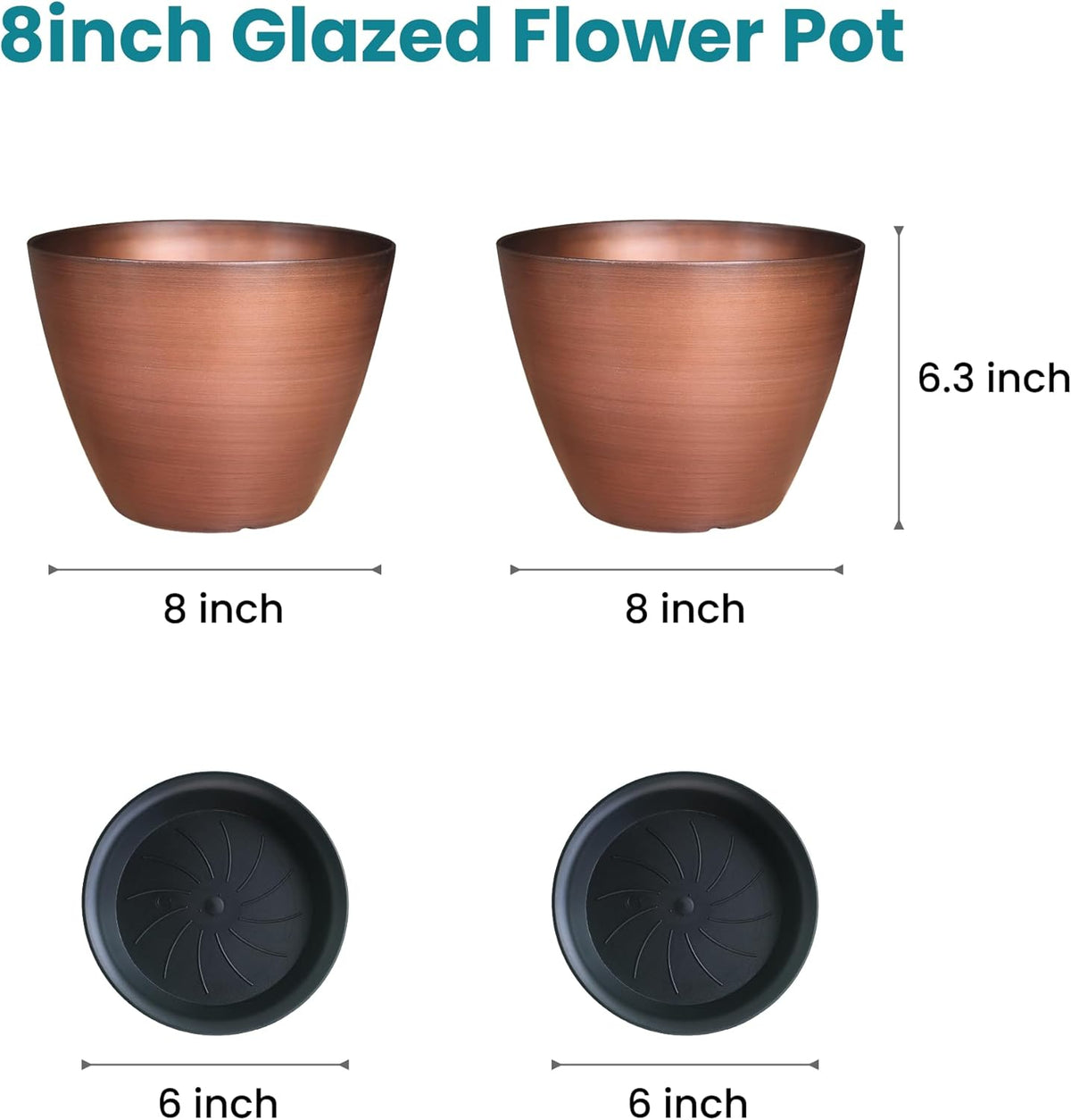 2 Pack Plastic Plant Pots with Drainage Holes, 8 inch Planter for Indoor Outdoor Plant, Garden