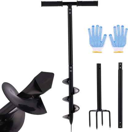 2 in 1 Hand Auger Spiral Drill for Planting, 4 X 44.5inch Post Hole Digger Manual Auger for Fence