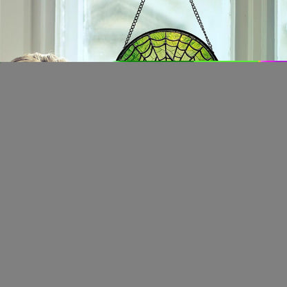 Stained Glass Window Hanging - Black Green Horror Spider Web Suncatcher for Doors Garden Patio Sun