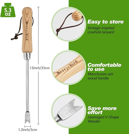 Berry&Bird Dandelion Weeding Tool Crack Weeder Manual Hand Weeder, V-Shaped Fork Easy Weed Removal