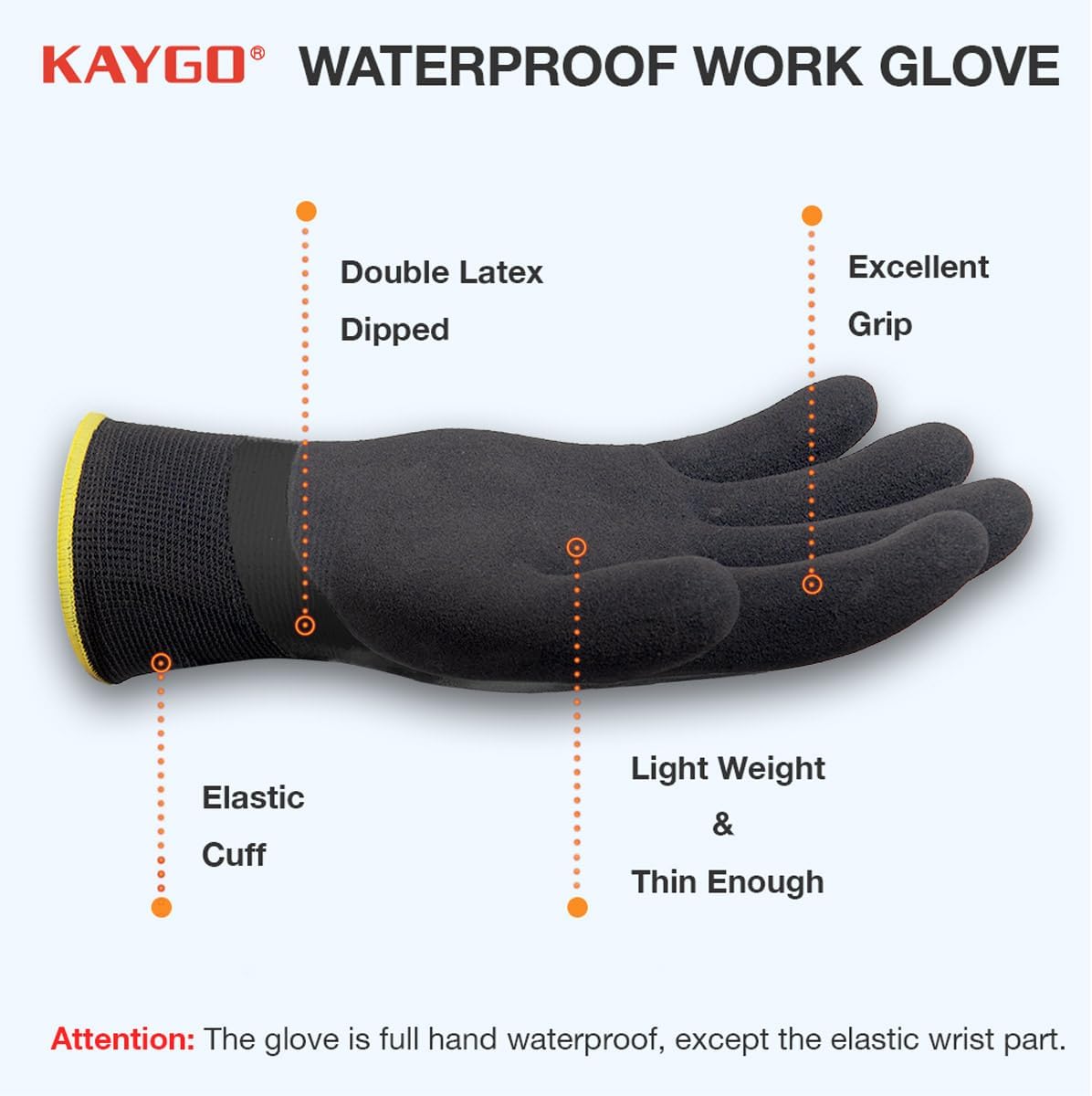 KAYGO Waterproof Work Gloves for Men and Women, Rubber Coated Non-slip Working Gloves for Garden