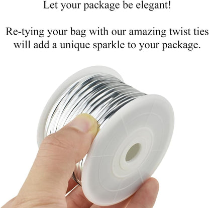 HAHIYO 100Yards/300Feet/91M Silver Metal Twist Ties Bread Candy Coffee Bag Ties Plant Garden Twist