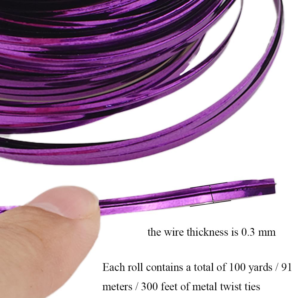 HAHIYO 100Yards/300Feet/91M Purple Metal Twist Ties Bread Candy Coffee Bag Ties Plant Garden Twist