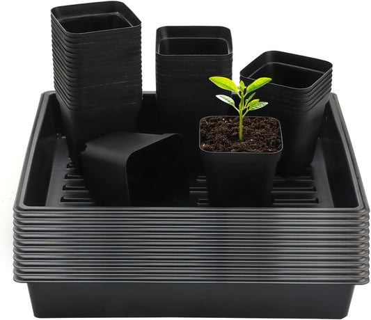 4 inch (10CM) Square Nursery Pots 120pcs, Sturdy Seedlings Trays 10 Pcs, Seeds Starter Germination