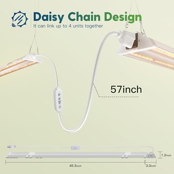 FREELICHT 4 Pack 4ft LED Grow Light with Timer, 60W (350W Equivalent), Sunlike Full Spectrum