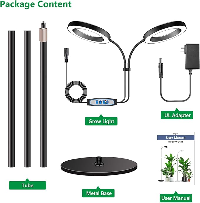 Large Plant Light for Indoor Plants, 2 Head Full Spectrum Grow Light with 68" Adjustable Stand for