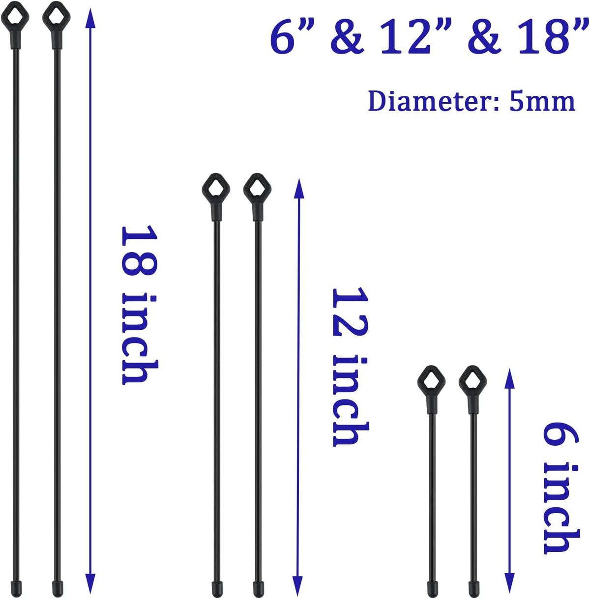 Silicone Cable Ties with Holes, 24PK Reusable Twist Ties for Bundling - 6in, 12in, 18in