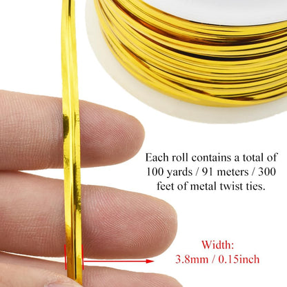 HAHIYO 100Yards/300Feet/91M Gold Metal Twist Ties for Bread, Candy, Coffee, Plant Garden
