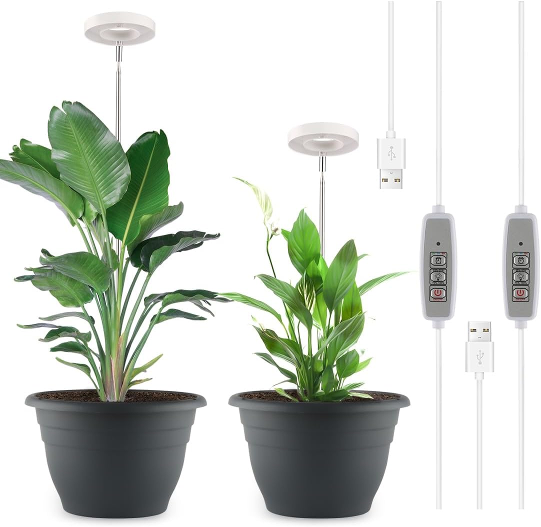 11 Inch Plant Pots with 2 x LED Grow Lights for Indoor Plants and 1 x Soil Moisture Meter