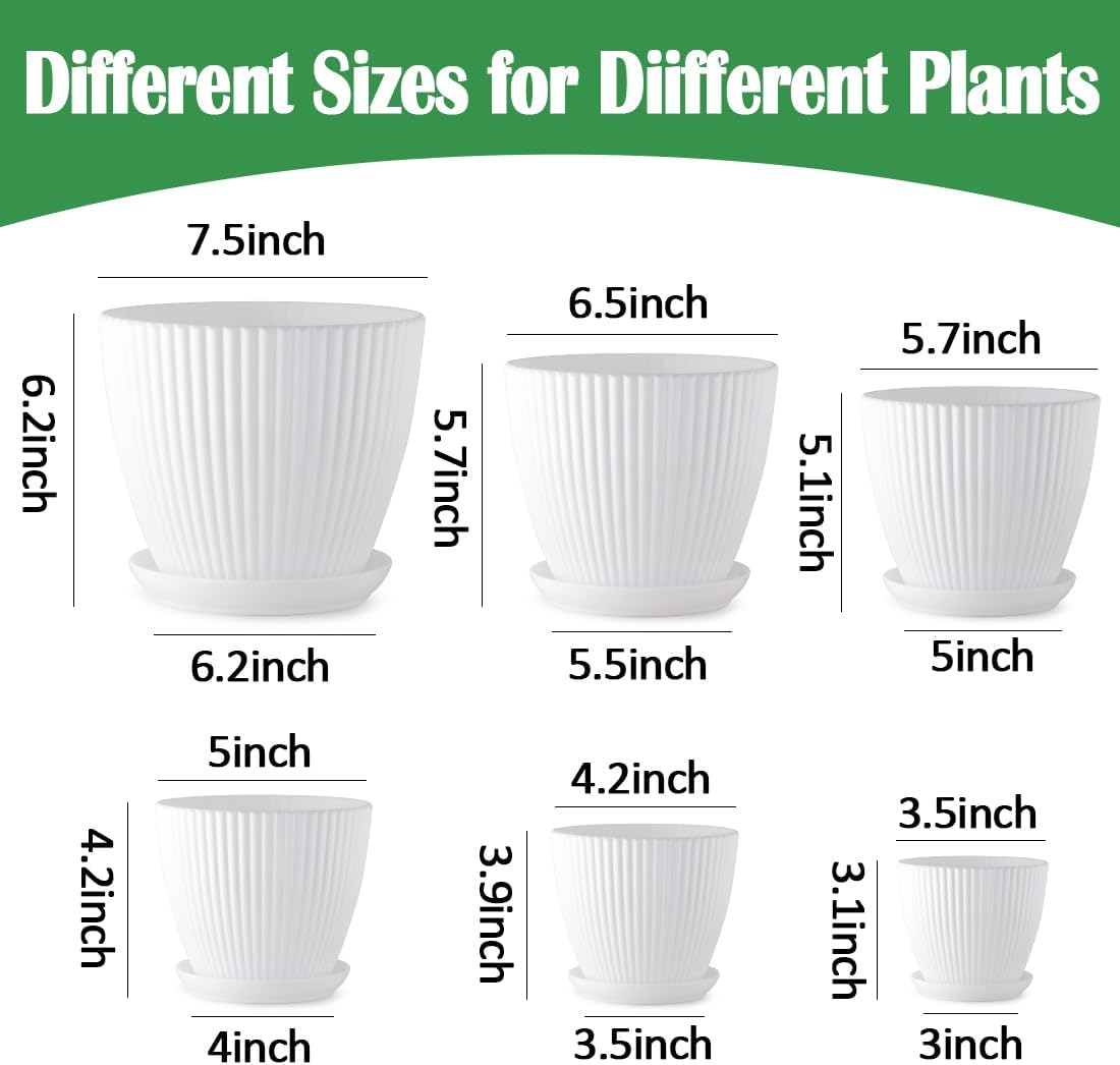 7.5/6.5/5.5/4.9/4.2/3.5 Inch Plant Pots with Drainage Holes and Saucer, Plastic Flower Pots for
