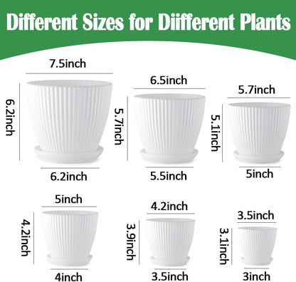 7.5/6.5/5.5/4.9/4.2/3.5 Inch Plant Pots with Drainage Holes and Saucer, Plastic Flower Pots for