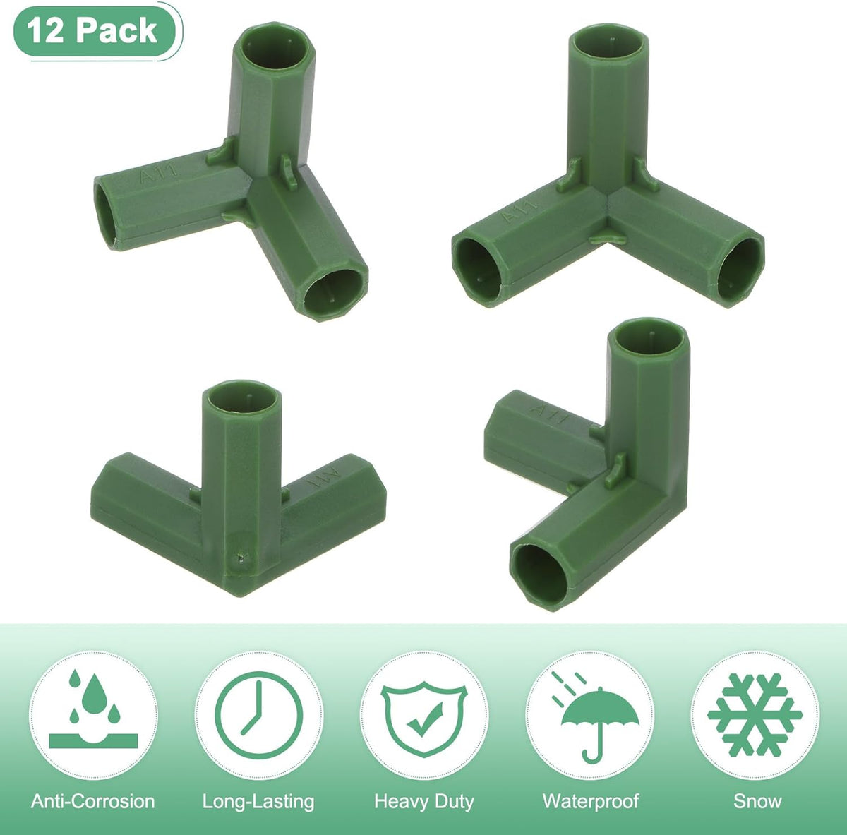 12 Pcs 11mm Greenhouse Frame Building Connectors, 3 Way Right Angle Pipe Fitting for Grape