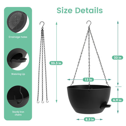 UOUZ 13 Inch 2 Pack Large Self Watering Hanging Planters for Indoor Outdoor Plants, Hanging Plant