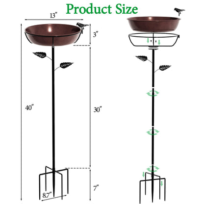 Polyjkl 3" Deep Metal Bird Bath for Outdoors 40in Tall, Removable 13" Dia Birdbath Bowl with Stable