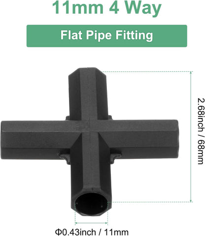 4 Pcs 11mm Greenhouse Frame Building Connectors, 4 Way Flat Pipe Fitting for Grape