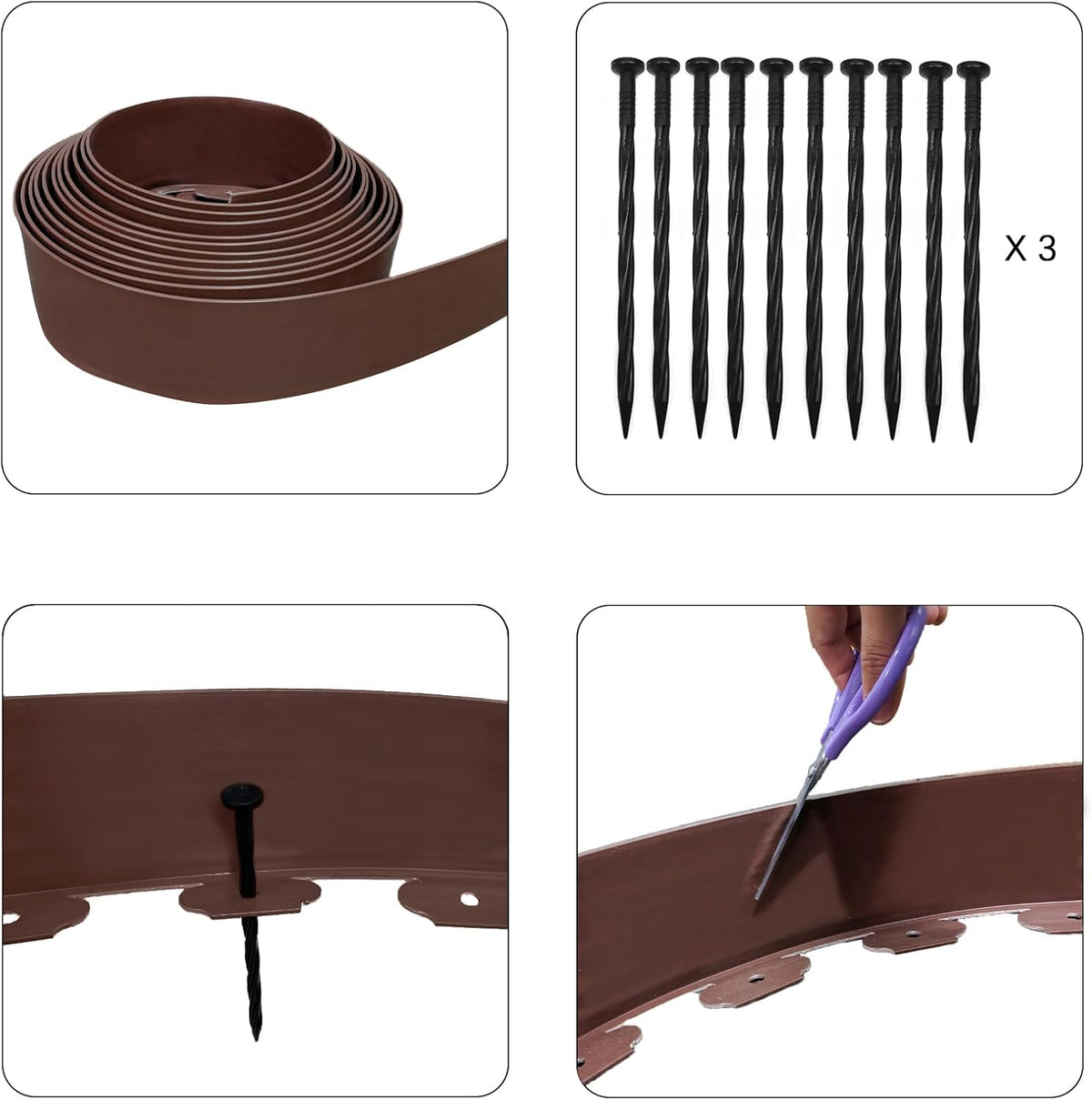 Garden Edging 33FT, 4IN High Landscape Edging Border Plastic Lawn Edging Roll with 50 Spikes for