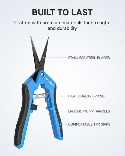 Fondwell 6.5" Pruning Shears Garden Scissors: 2 Pack of Ultra Sharp Trimming Scissors with