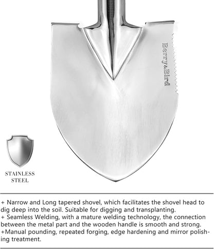 Berry&Bird Short Hand Shovel, 19.8’’ Digging Trowel for Gardening with Wood Handle Stainless Steel