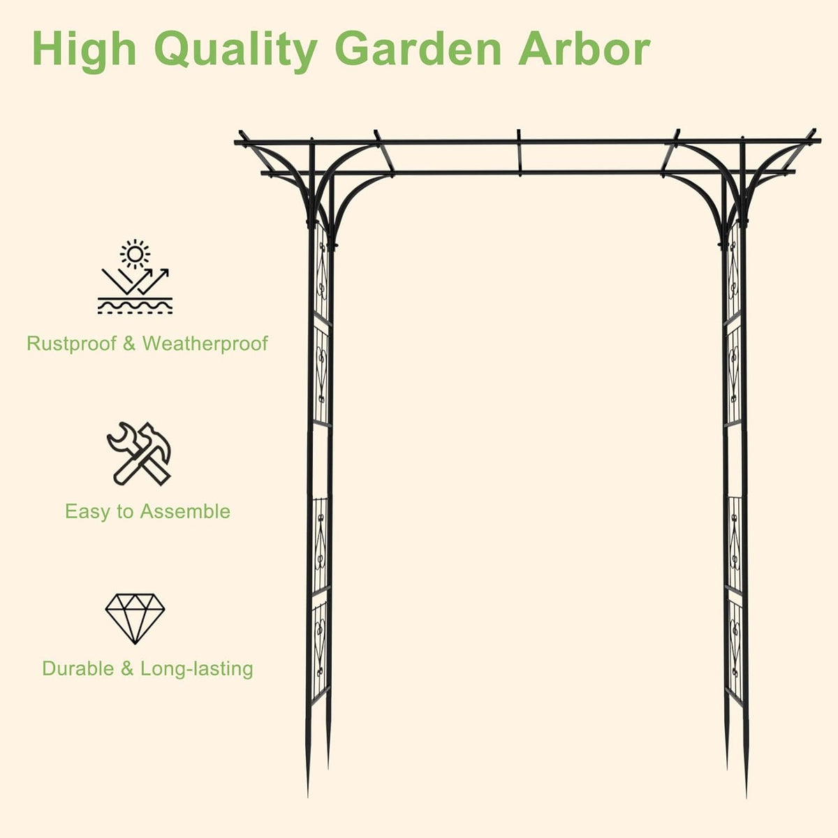 OUSHENG 7FT Garden Arch Arbor, Steel Frame Stand Trellis for Climbing Plants, Outdoor Archway Gate