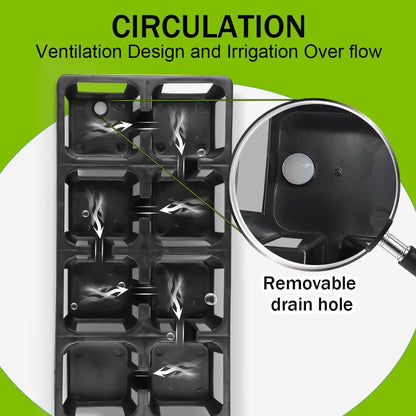 8 Cell Nursery Pots Trays 6 Pack (12" x 6"), 3 inch Square Plastic Nursery Pots 48 Pcs, Durable