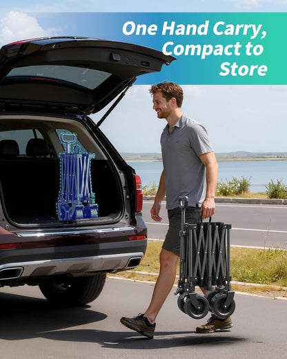 45.5" L Kitsure Collapsible Wagon - Heavy Duty Foldable Wagon with 440lbs Capacity, Adjustable