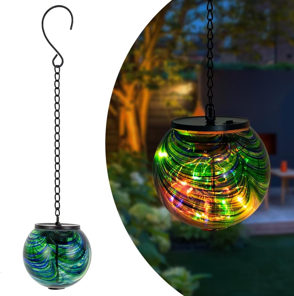Solar Hanging Lanterns Outdoor, Waterproof Solar Gazing Ball Lights, Color Changing Led Glass Globe