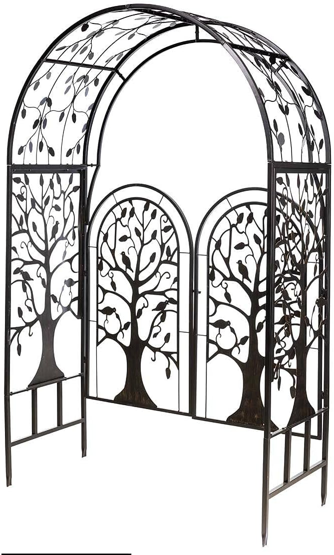 Plow & Hearth Metal Tree of Life Arched Garden Arbor w/Gate | Laser-Cut Design | Plant Support |