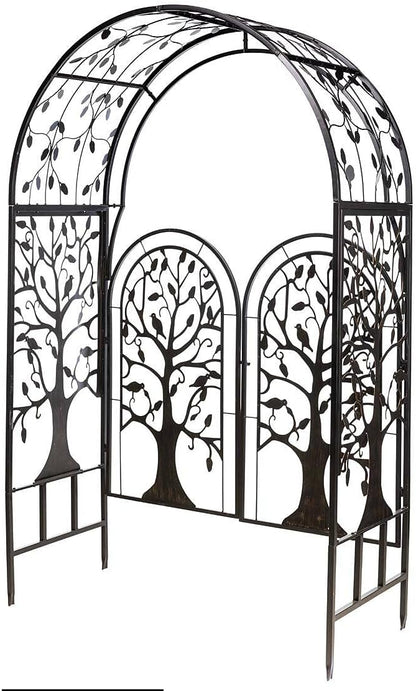 Plow & Hearth Metal Tree of Life Arched Garden Arbor w/Gate | Laser-Cut Design | Plant Support |