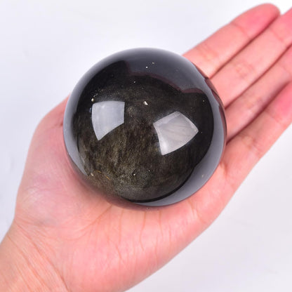 JIC Gem Golden Obsidian Crystal Sphere Large Healing Crystal Ball with Stand Ornament Meditation