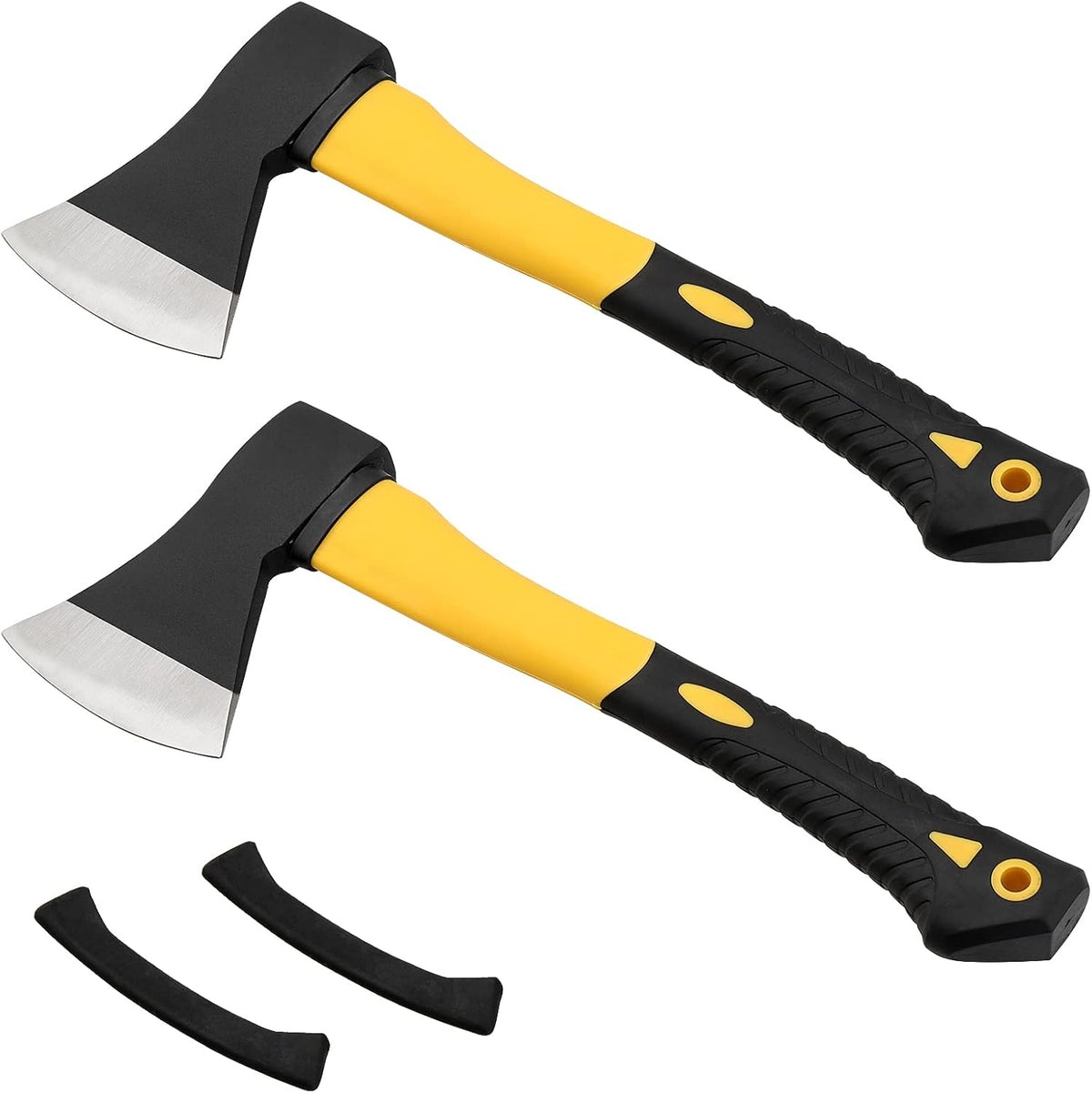 2 Pack 15 Inch Chopping Axe, Camping Axe with Rubber Cover, Forged Carbon Steel Heat Treated Blade