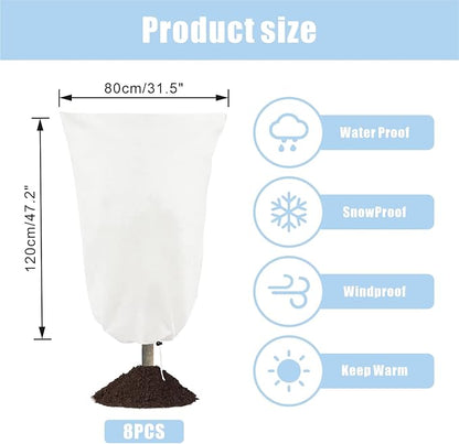8 Pack Plant Covers Freeze Protection, 31.5"x47.2" Frost Blankets with Zipper Drawstring, Winter