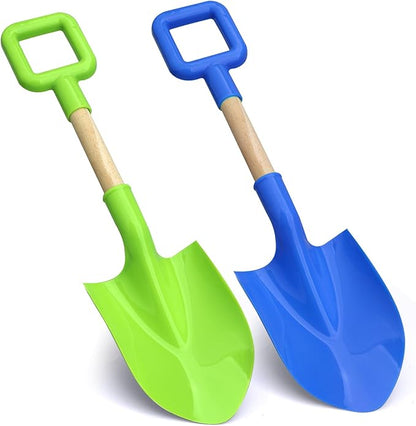 16" Beach Sand Shovels Toy for Kids, Garden Scoop Tool Kits, Sturdy Long Handheld Wooden Plastic