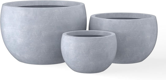 Kante 19.9",15.7",11.8" Dia Round Concrete Planter Set of 3, Outdoor/Indoor Large Bowl Plant Pots