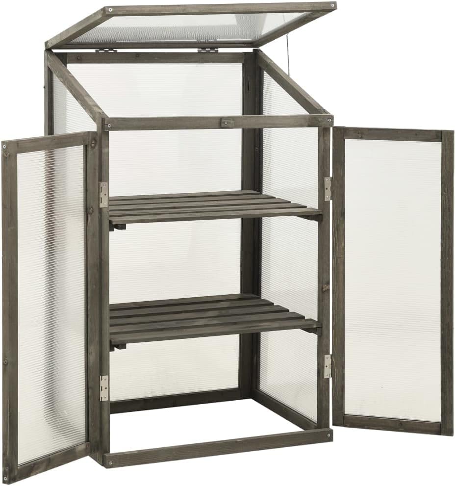 Wooden Garden Greenhouse，Wood Raised Plants Bed Raised Flower Planter Box, Garden Wood Cold Frame