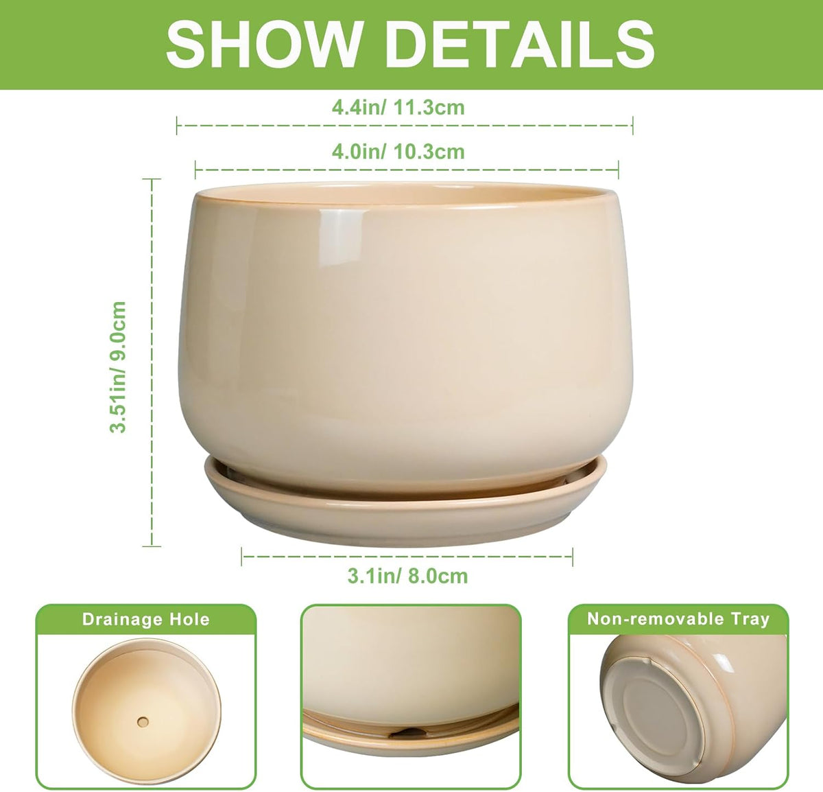 G EPGardening 4 inch Plant Pots - Ceramic Planter with Drainage Hole & Saucer, Small Plant Pots for