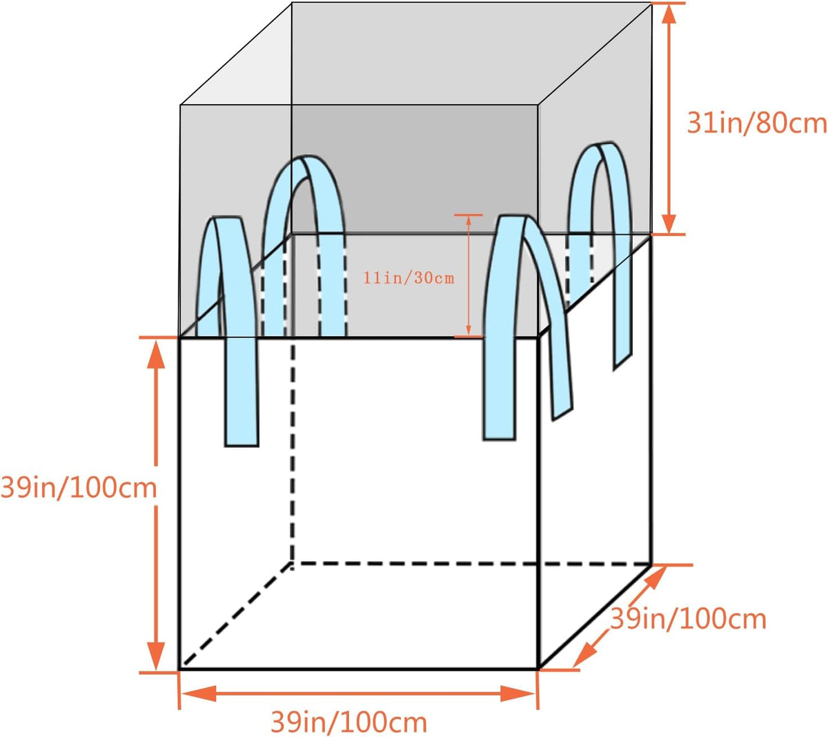 FIBC Bulk Bag - 2650 lbs Capacity, 39x39x39 inches, Polypropylene (PP), Open Top, White
