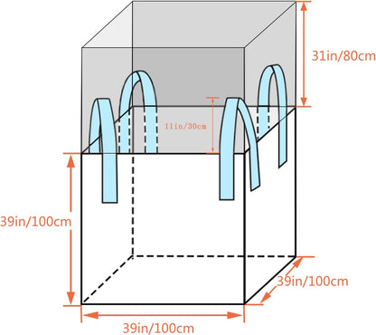 FIBC Bulk Bag - 2650 lbs Capacity, 39x39x39 inches, Polypropylene (PP), Open Top, White