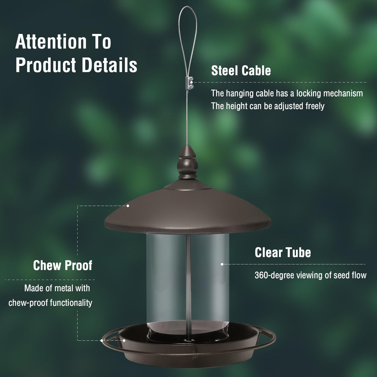 Youvip Metal Roof Bird Feeder - Chew Proof for Outdoor Hanging Wild Bird Seeds. Bronze
