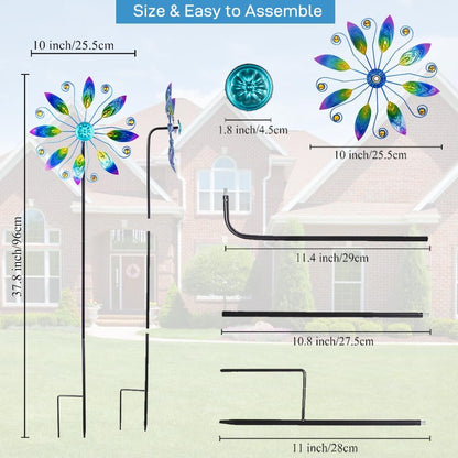 Metal Wind Spinners Outdoor 10” Dia Wind Spinners for Yard and Garden Kinetic Windmill Waterproof